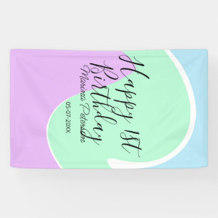 Happy 1st birthday pink green blue acrylic pour banner