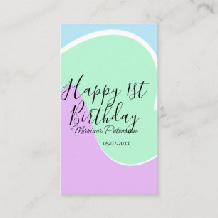 Happy 1st birthday pink green blue acrylic pour business card