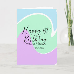 Happy 1st birthday pink green blue acrylic pour card
