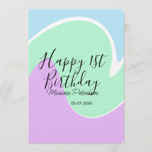 Happy 1st birthday pink green blue acrylic pour invitation