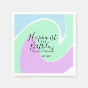 Happy 1st birthday pink green blue acrylic pour napkin