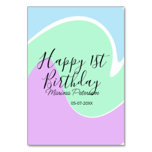 Happy 1st birthday pink green blue acrylic pour  table number
