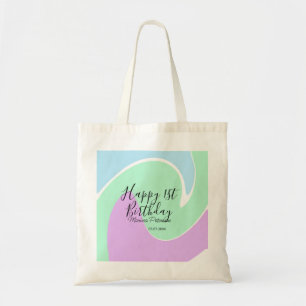 Happy 1st birthday pink green blue acrylic pour  tote bag
