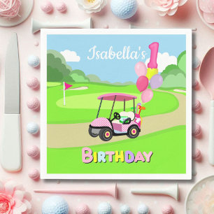 Happy 1st Birthday Polka Dot Pink Girly Golf Napkin