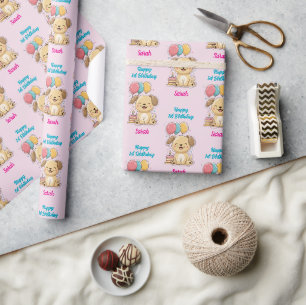 Happy 1st Birthday, Puppy, Girl, Personalised Wrapping Paper