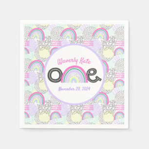 Happy 1st Birthday Rainbow 90's Baby Girl's Party Napkin