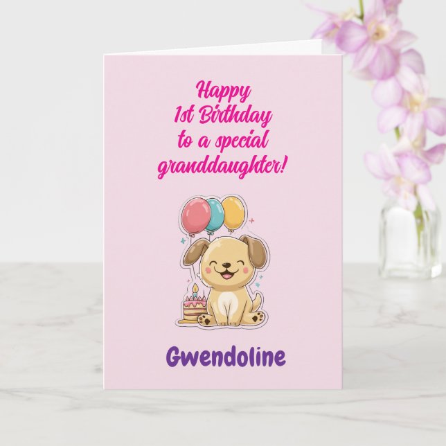 Happy 1st Birthday Special Granddaughter, Custom Card (Orchid)