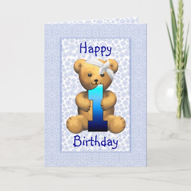 Happy 1st Birthday Teddy Bear Card (Front)
