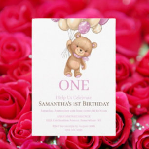 happy 1st birthday teddy bear   invitation