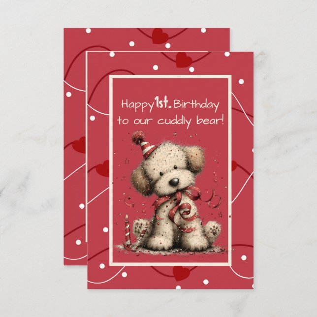 Happy 1st. Birthday to Our Cuddly Bear Invitation (Front/Back)