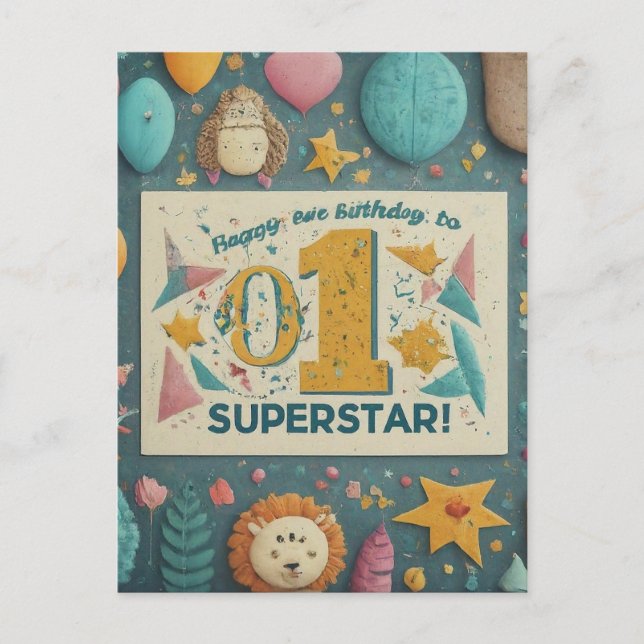 "Happy 1st Birthday to Our Little Superstar!" Postcard (Front)