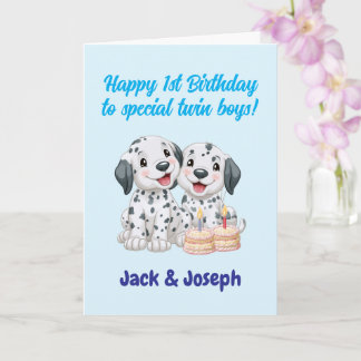 Happy 1st Birthday To Twin Boys, Cute Puppies   Card
