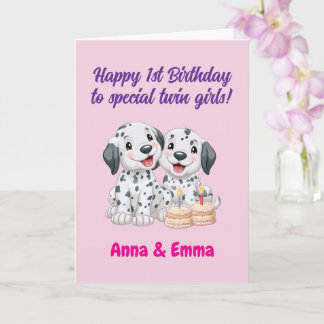Happy 1st Birthday To Twin Girls, Cute Puppies   Card
