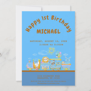 Happy 1st Birthday Train Birthday Party Invitation