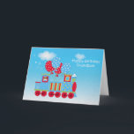 Happy 1st Birthday Train Card<br><div class="desc">A fun birthday greeting for a special Grandson. The design features a colourful train with polka dot balloons and a little boy with a birthday hat in the window. Created with artwork by J.Rett Graphics</div>
