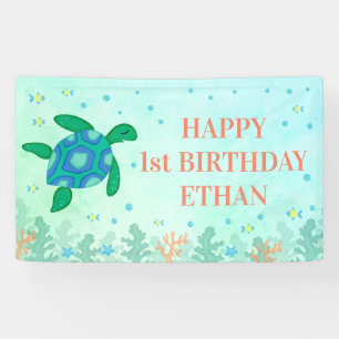 Happy 1st Birthday Turtle Under The Sea Banner