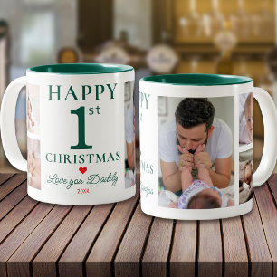Happy 1st Christmas Love You Daddy 5 Photo Green Two-Tone Coffee Mug