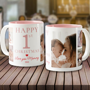 Happy 1st Christmas Love You Mummy 5 Photo Pink Two-Tone Coffee Mug