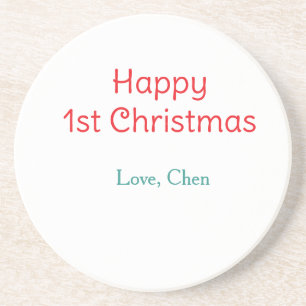 happy 1st christmas red green love name simple hol coaster