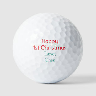 happy 1st christmas red green love name simple hol golf balls