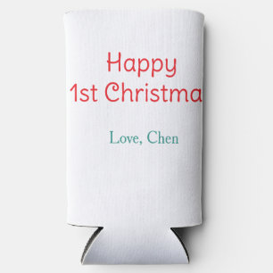 happy 1st christmas red green love name simple hol seltzer can cooler