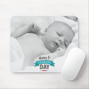 Happy 1st Father’s Day Aqua Banner Bold Typography Mouse Mat