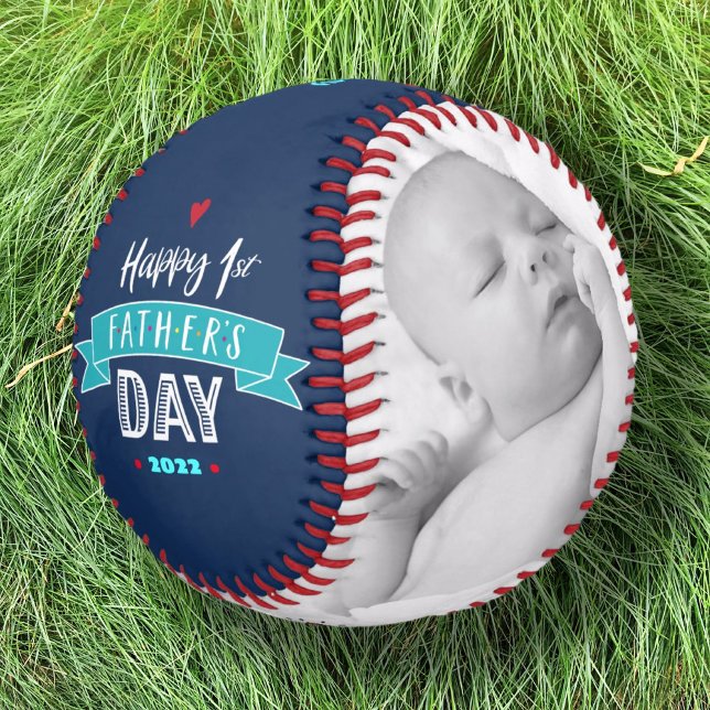 Happy 1st Father’s Day, Bold Typography, Aqua Navy Baseball (Creator Uploaded)