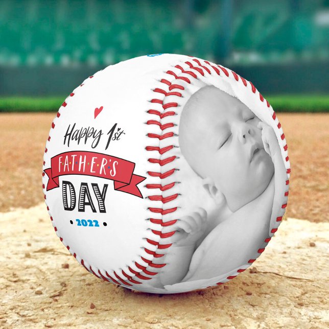 Happy 1st Father’s Day, Bold Typography Red Banner Baseball (Creator Uploaded)