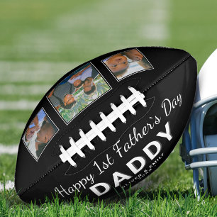 Happy 1st Father`s Day Dad Keepsake 3 Photo Black American Football