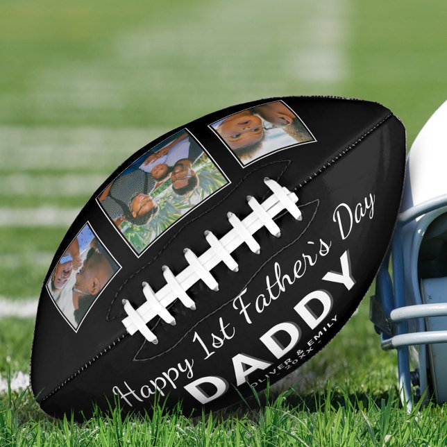 Happy 1st Father`s Day Dad Keepsake 3 Photo Black American Football (Creator Uploaded)