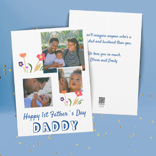 Happy 1st Father`s Day Daddy Flower 3 Photo Holiday Card