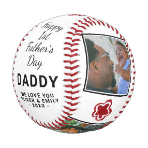 Happy 1st Father`s Day Daddy Keepsake 3 Photo Baseball