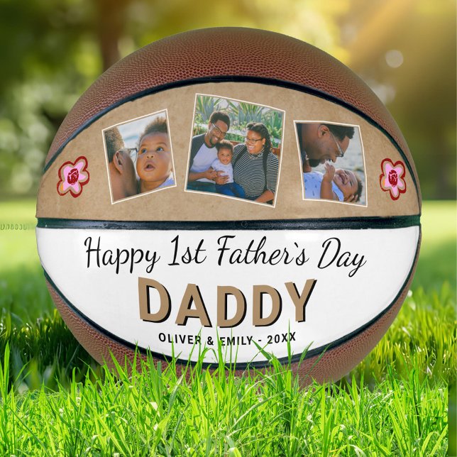 Happy 1st Father`s Day Daddy Keepsake 3 Photo Basketball (Creator Uploaded)