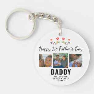 Happy 1st Father`s Day Daddy Keepsake 3 Photo Key Ring