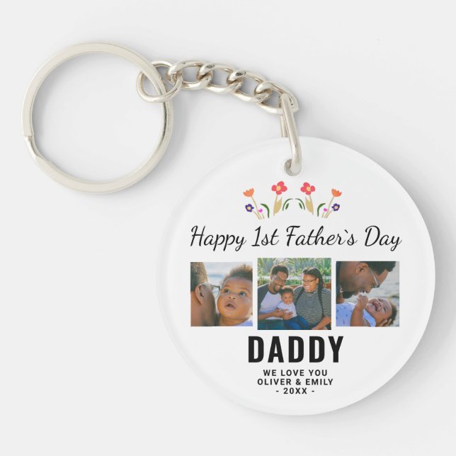 Happy 1st Father`s Day Daddy Keepsake 3 Photo Key Ring (Front)