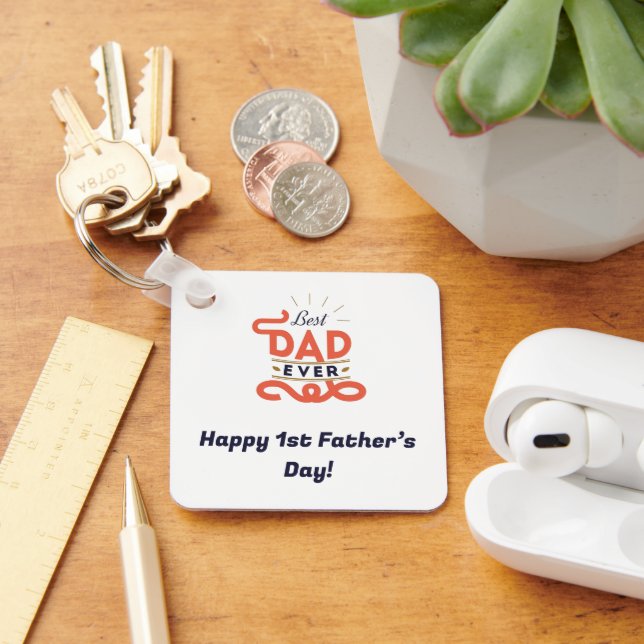Happy 1st Father’s Day Keychain – Blue Text Design (Desk)