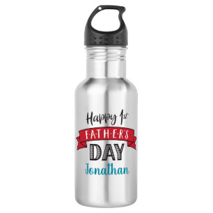 Happy 1st Father’s Day Red Banner Custom Name Cool 532 Ml Water Bottle