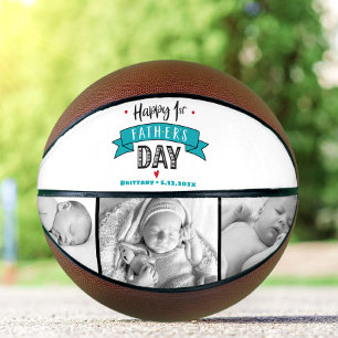 Happy 1st Father’s Day Turquoise Banner Typography Basketball
