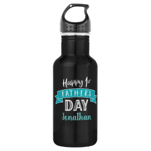Happy 1st Father’s Day Turquoise Cool Custom Name 532 Ml Water Bottle