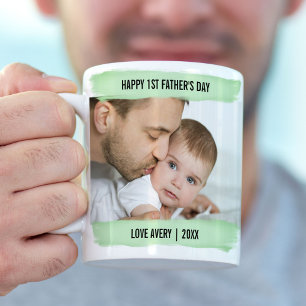 Happy 1st Fathers Day 2 Photo Green Brushstroke Coffee Mug