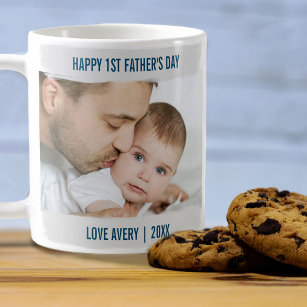Happy 1st Fathers Day 2 Photo Grey Brushstroke Coffee Mug