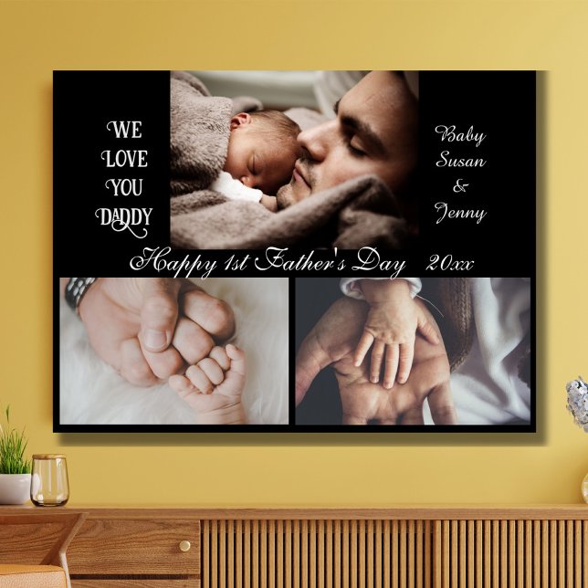 Happy 1st Fathers day - 3 photo collage black  Canvas Print (Creator Uploaded)