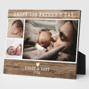 Happy 1st Father's Day 3 Photo Rustic Wood   Plaque