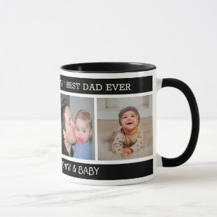 Happy 1st Father's Day Best Dad Ever 4 Photo Black Mug