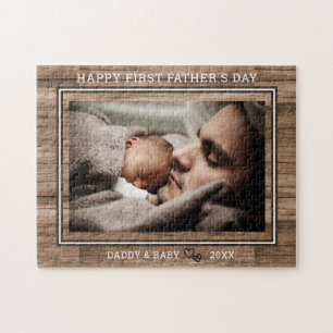 Happy 1st Father's Day  Dad And Baby Photo Wood Jigsaw Puzzle