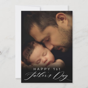 Happy 1st Father's Day Elegant Script Photo Holiday Card