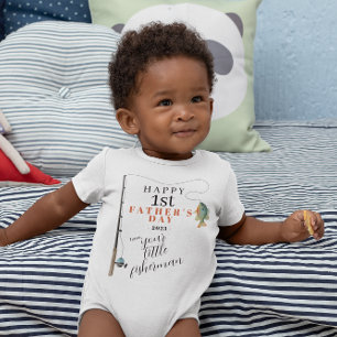 Happy 1st Father's Day Funny Fishing Baby Bodysuit