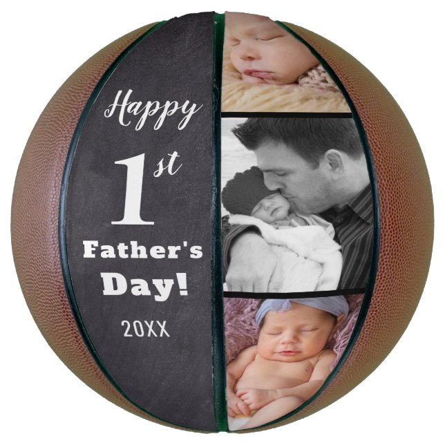 Happy 1st Father's Day New Dad 3 Photo Collage Basketball (Vertical)