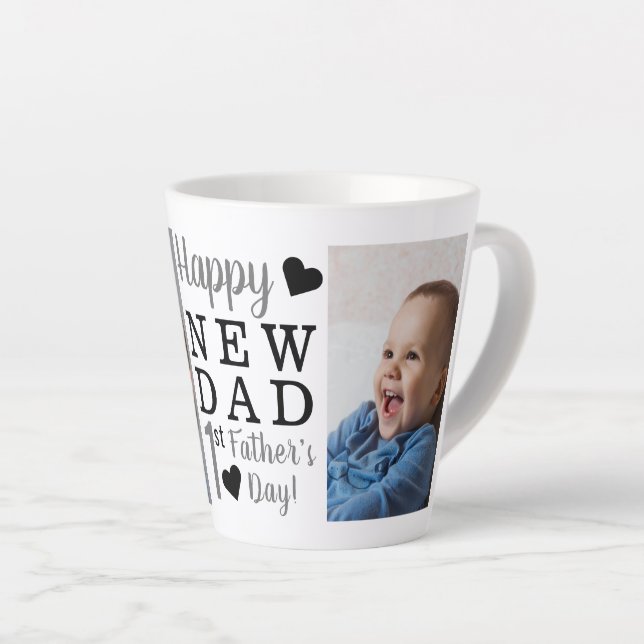 Happy 1st Father's Day New Dad Baby 2 Photo Latte Mug (Right Angle)