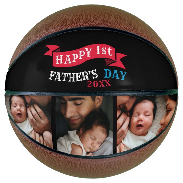 Happy 1st Father's Day Photo Collage Typography Basketball (Front)